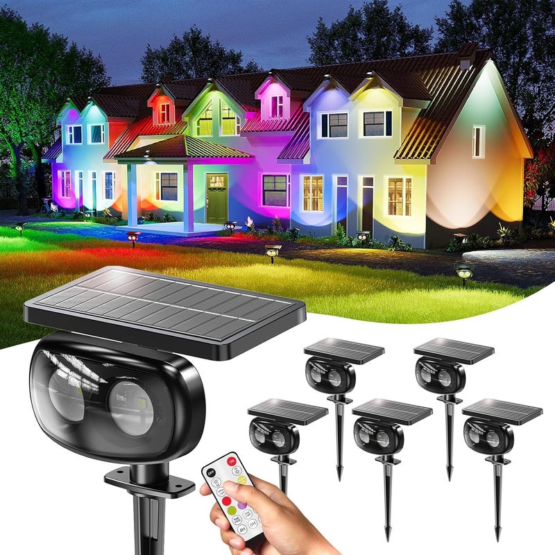 MOFOYEAH Solar Spot Lights Outdoor Waterproof IP68, Super Bright LED Landscape Lighting with 9 Colors 3 Brightness Fixable Colors for Yard Pathway Garden House Lawn (6) - Image 1